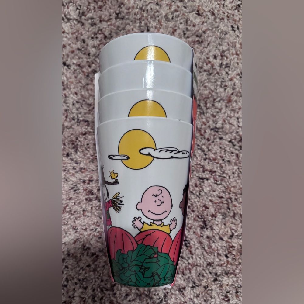 Snoopy Peanuts Fall Harvest Pumpkin Halloween 4pk Cup/Tumblers New
